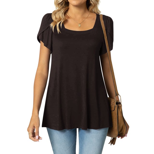 SMihono Hauts pour Femmes Été Mode Décontractée Col Montant Imprimé Pétale Manches Courtes - T-Shirts Grande Taille