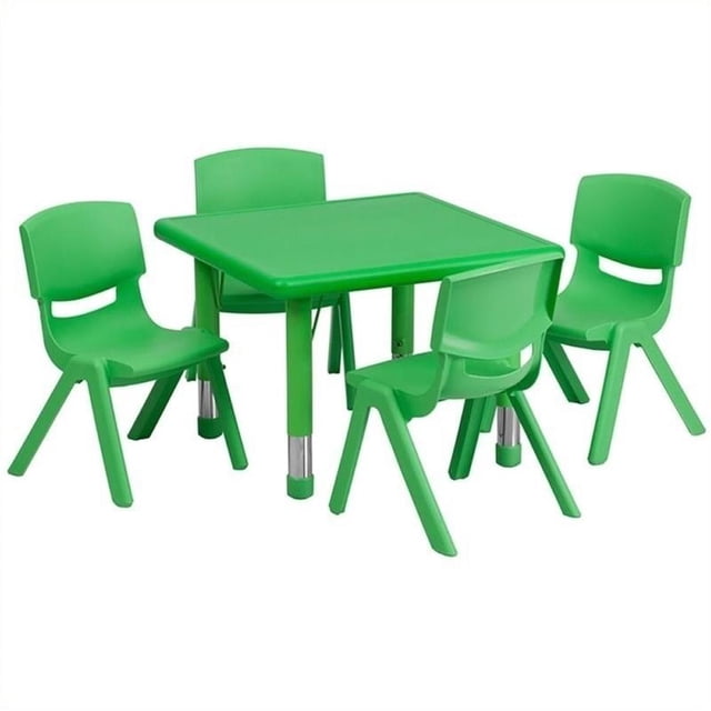 Bowery Hill 5 Piece Square Adjustable Activity Table Set in Green