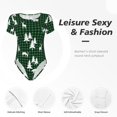 thumbnail image 4 of Bingfone Christmas tree green plaid Pattern Women's Round Neck Bodysuit, Tight Snap Button Short Sleeve Bodysuit, Suitable for Party, Sports, Daily Wear-Small, 4 of 7