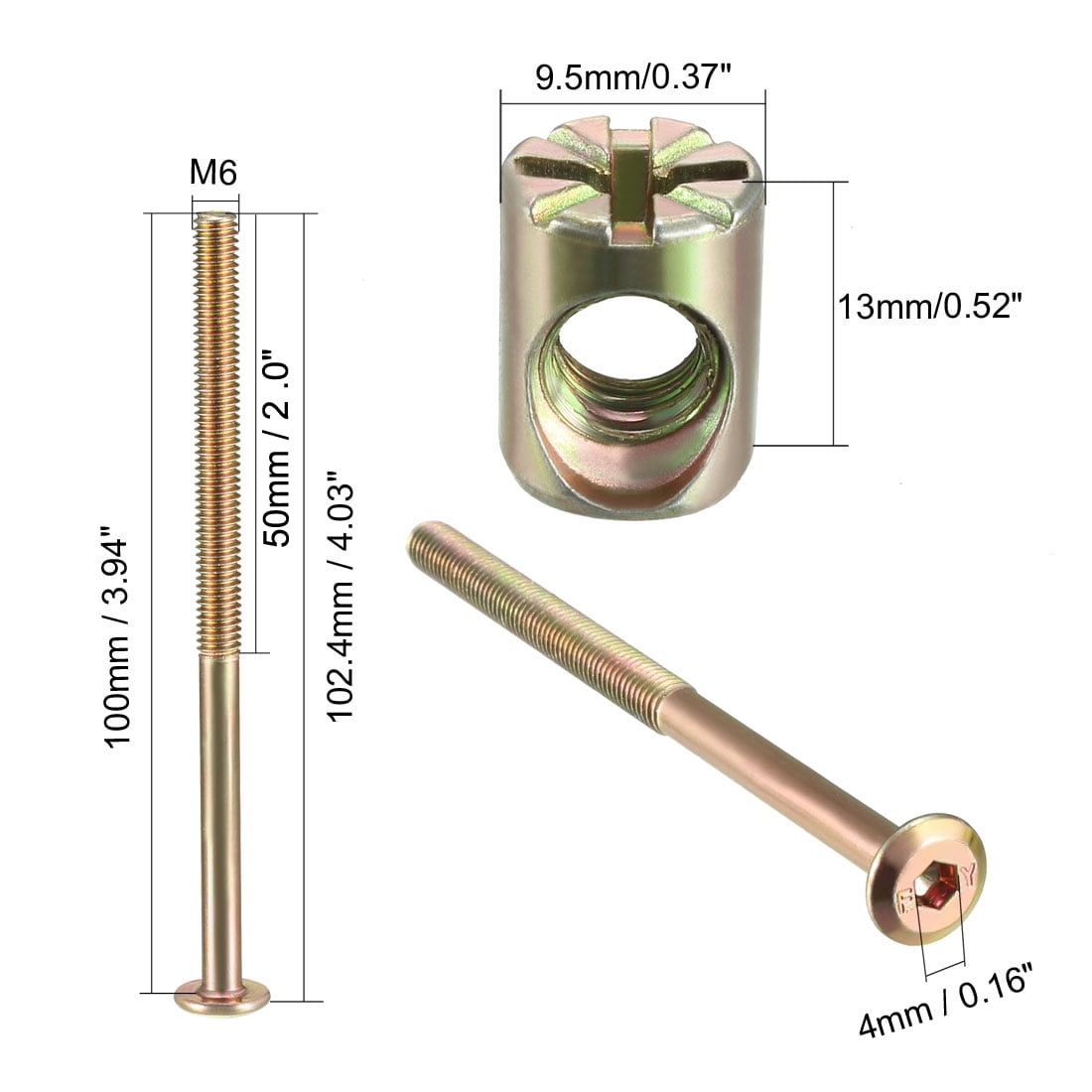 Unique Bargains Metric Furniture Bolt Kit for Wood Chairs Cabinets Beds 100mm