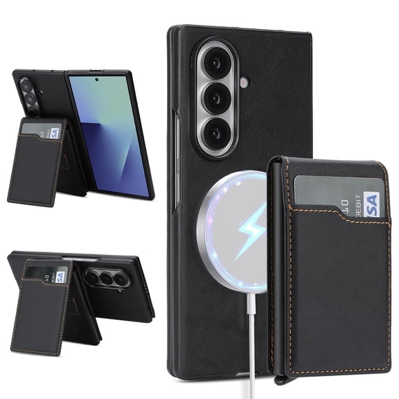 Decase Mag-Safe Case for Samsung Galaxy Z Fold 7,Detachable 2-in-1 Magnetic Card Wallet Case with Pop-Up Card Holder,Shockproof PU Leather Hybrid Cover,Wireless Charging Compatible,Black