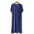 thumbnail image 3 of THDHVS Mens Robe,Pajamas for Men,Summer Men's Short Sleeve Nightgown Loose Straight Tube Mid Length Home Wear Breathable Men's Nightgown Blue M, 3 of 6