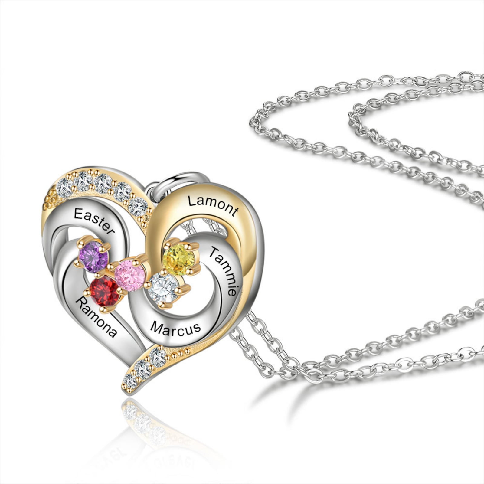 Mementos Personalized Mother's Family Birthstone and Names Necklace