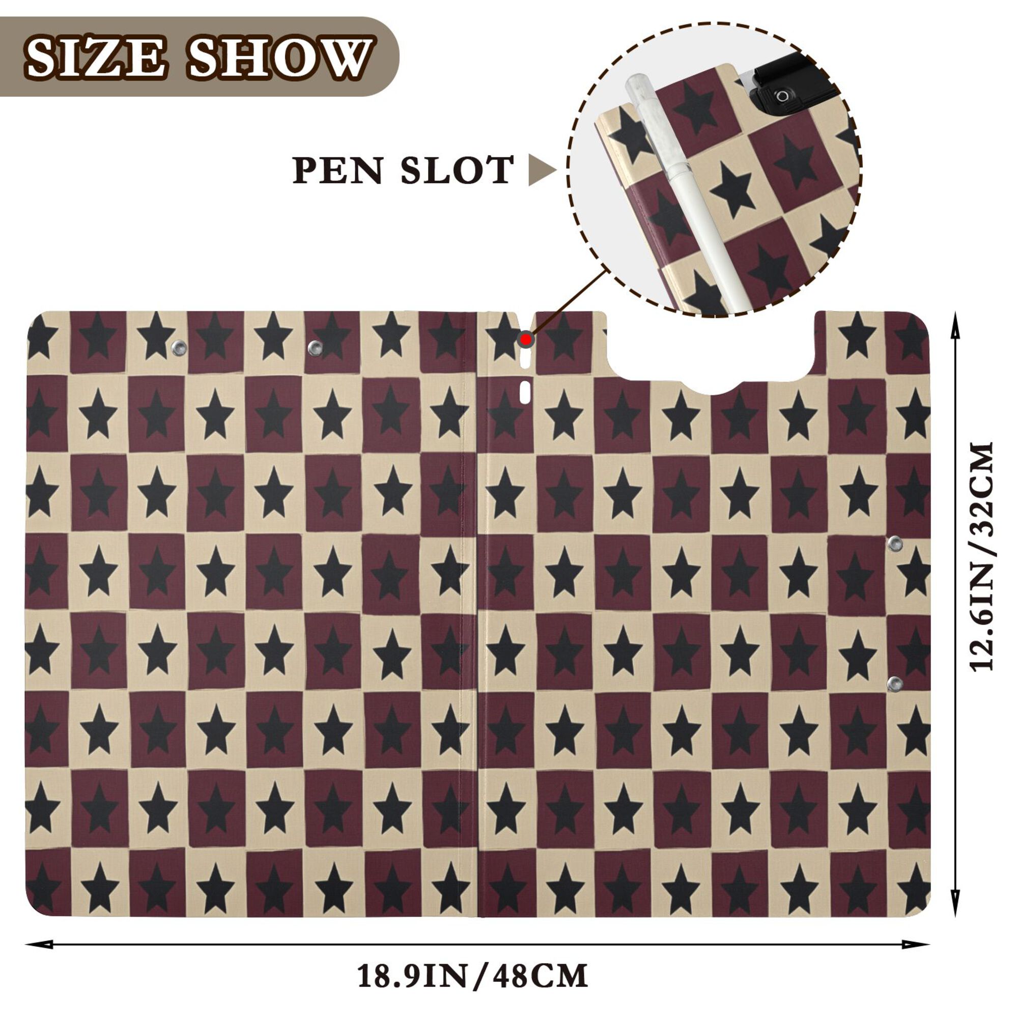 FORMRS A4 Clipboard Folder with Pen Holder Horizontal Foldable School Office Binder, Checkered Stars Pattern
