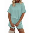 thumbnail image 2 of Women 2 Piece Shorts Set Casual Summer Outfits Ribbed Loose Short Sleeve Matching Lounge Sets Light Green XXL, 2 of 8