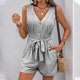 thumbnail image 5 of Mono sin mangas con cuello en V y cinturón para atar en la cintura para mujer - Mono informal para vacaciones - Conjunto de rayas para primavera y verano - Tallas S-XL, 5 of 6