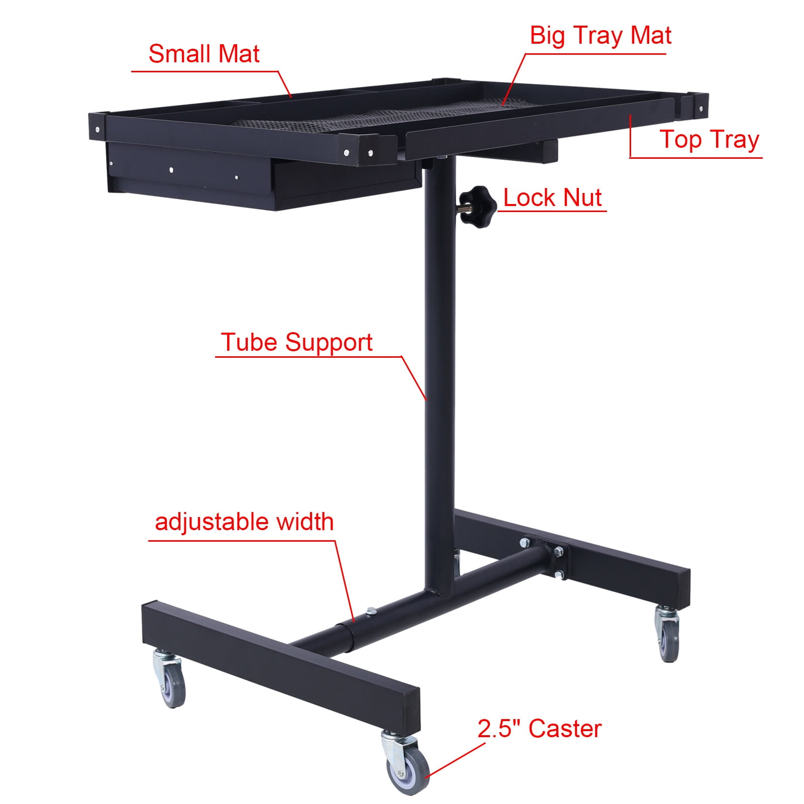 , Adjustable Tear Down Work Table with Drawer for Garages, Repair Shops, and DIY, Portable, (4) 2.5" Swivel Casters, 220 Pound Capacity, Rubber Corners, Heavy Duty Steel,black, Black ,Metal ,