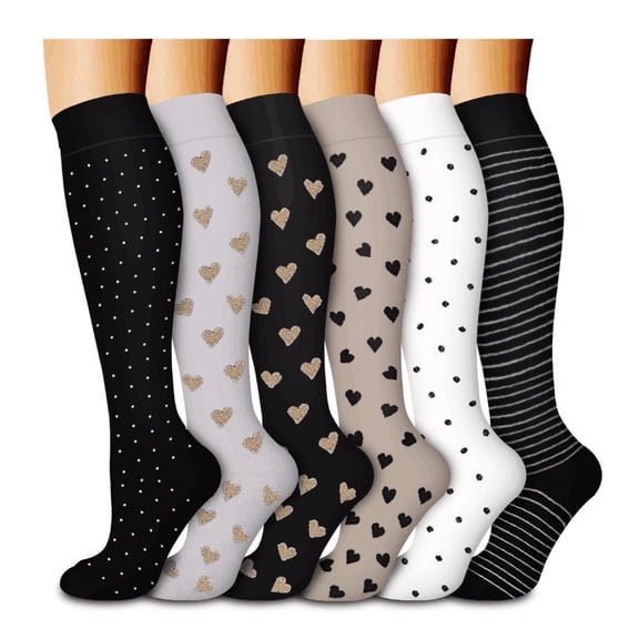 Compression Socks for Women Circulation Knee High 6 Pairs for Nurses, Running, Travel, Athletic,Christmas Day Gifts,S/M Style 11