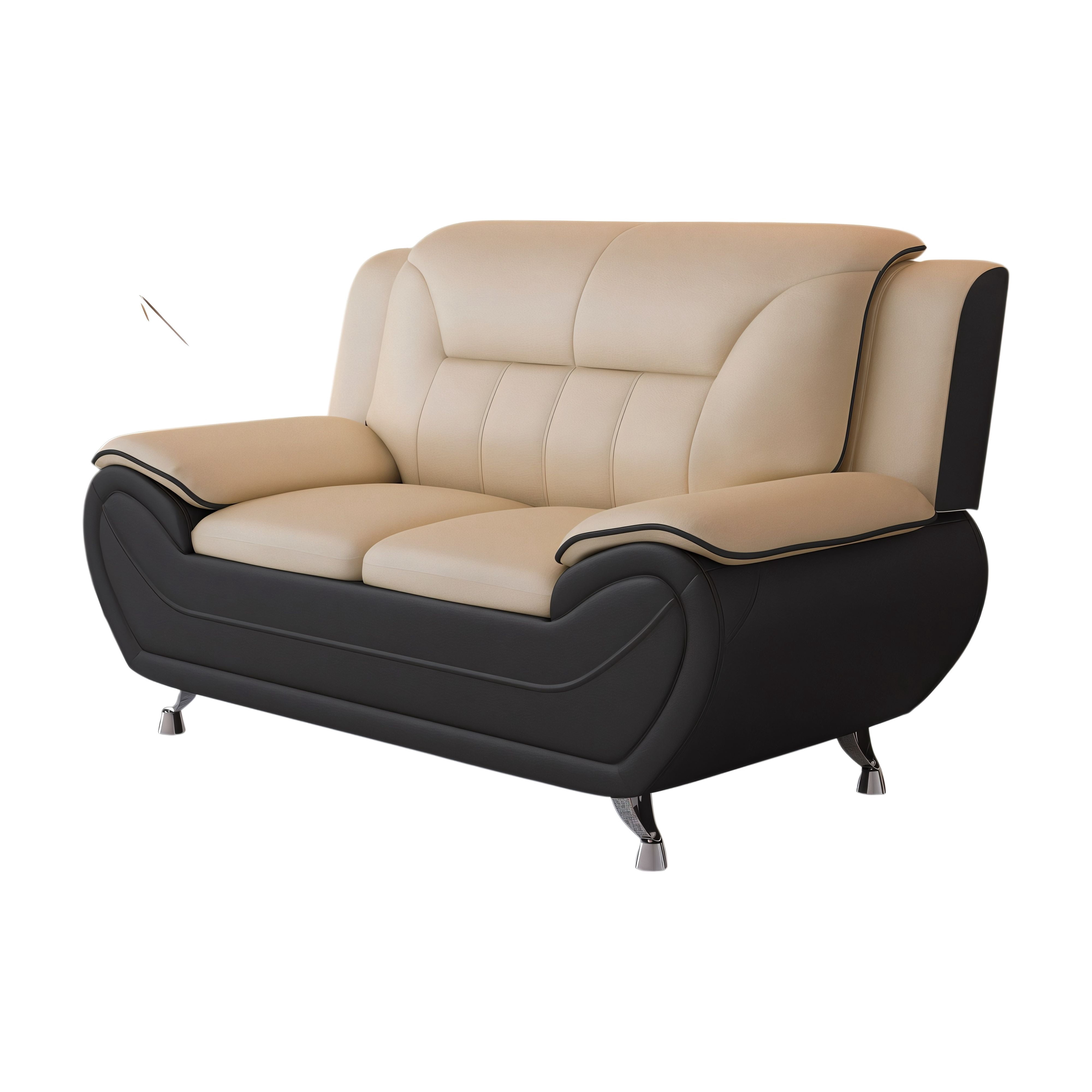 Wakefit 61"W Modern Faux Leather Loveseat,Upholstered 2-Seater Sofa Couch with Stainless Steel Legs for Living Room,Apartments,Camel & Black