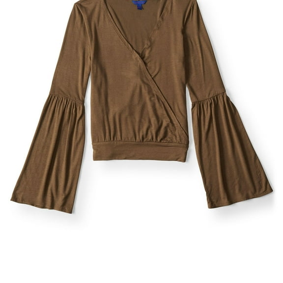 Aeropostale Womens Faux-Wrap Crop Pullover Blouse, Green, Juniors, X-Small