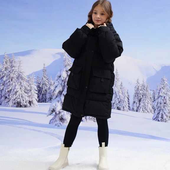 EnJoCho Girls Teen Kids Long Parka Coats Winter Padded Oversized Pockets Quilted Puffer Jackets Zip Up Hooded Warm Outerwear Coat