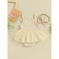 thumbnail image 5 of Yunliwuli Baby Girl 2Pcs Summer Outfits Sleeveless Bow Front Romper Tulle Dress with Headband Set, 5 of 10