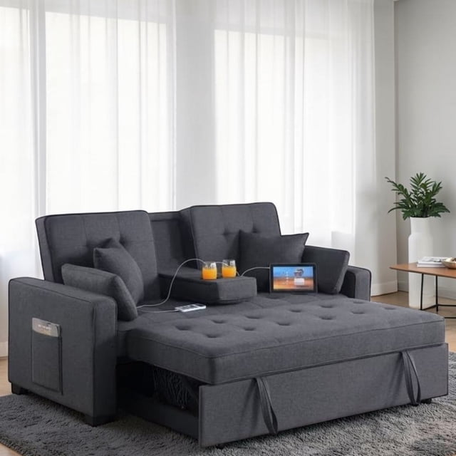 Cosmic Homes Fabric Upholstered Sofa Bed With USB Charging Ports - Grey
