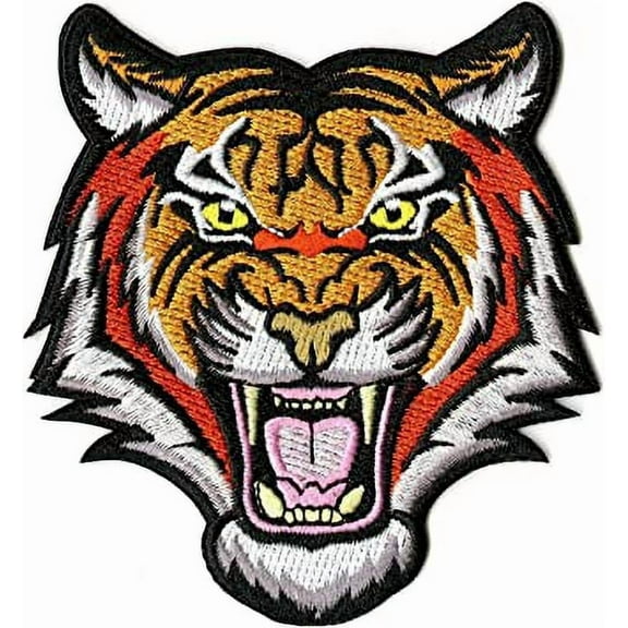 Tiger King Patch 4" | Fierce Roaring Bengal Cat Wild Animal | Iron or Sew on Embroidered | Small - by Nixon Thread Co
