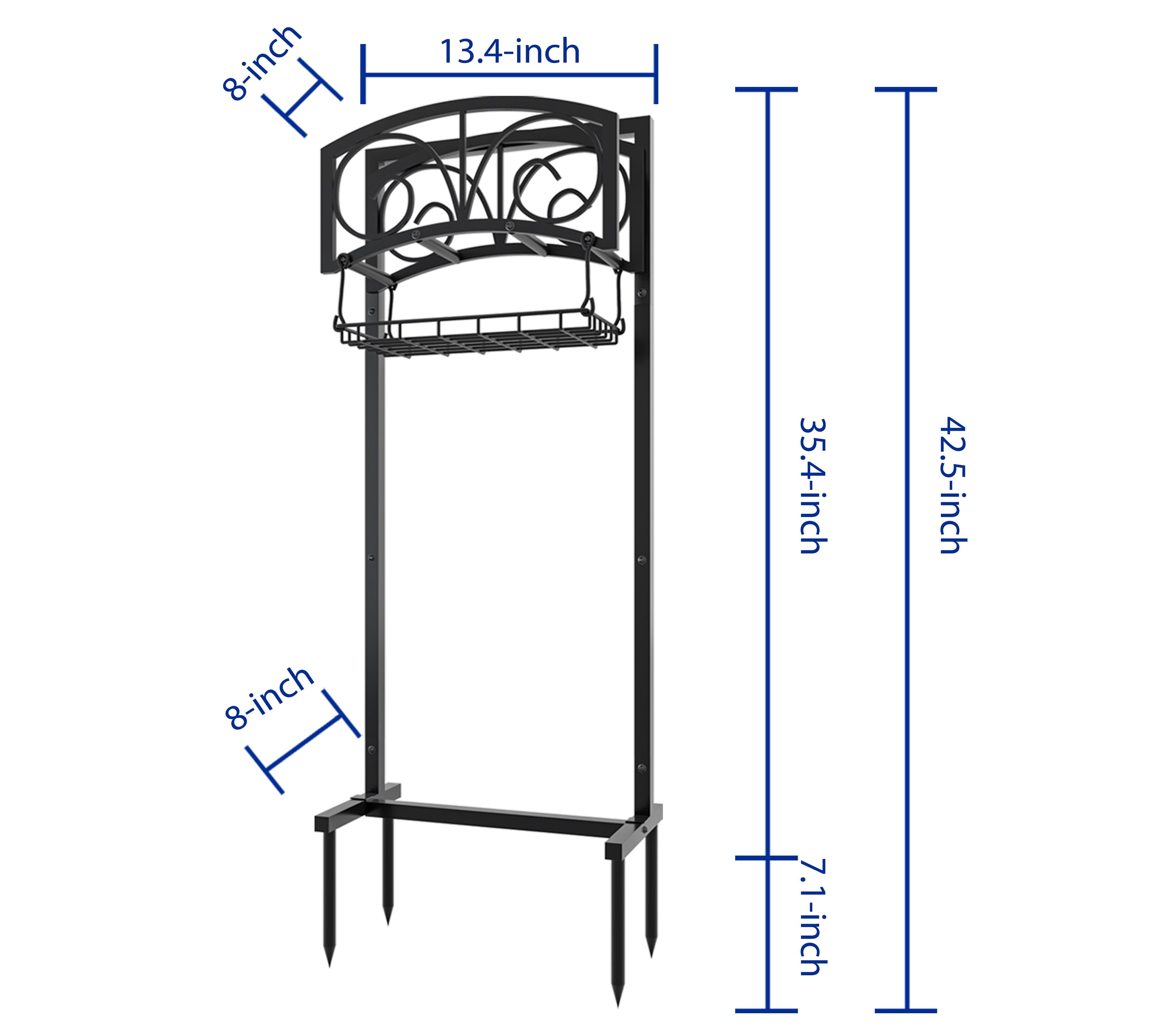 Freestanding Heavy Duty Garden Hose Holder with Storage Basket - In-Ground Outdoor Hose Organizer, Detachable Stake & Reel Stand for Lawn, Yard, Patio, Garden - Rustproof Durable Design - Fire Beauty