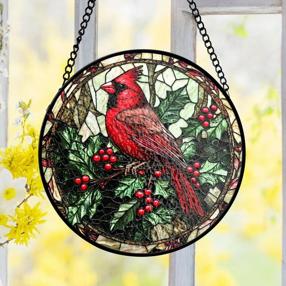Christmas Cardinal Stained Glass Suncatcher, Memorial Suncatcher Gift, Religious Window Hanging, Sympathy Gift For Mom, Bird Watcher Decor