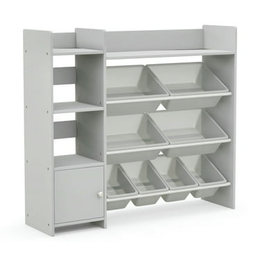 YYAo Kids Book Rack Storage Bookshelf, Toy Storage Organizer Bookshelf,4-Tier Kids Bookshelf and Toy Storage Rack with 8 Toy Organizer Bins-Grey