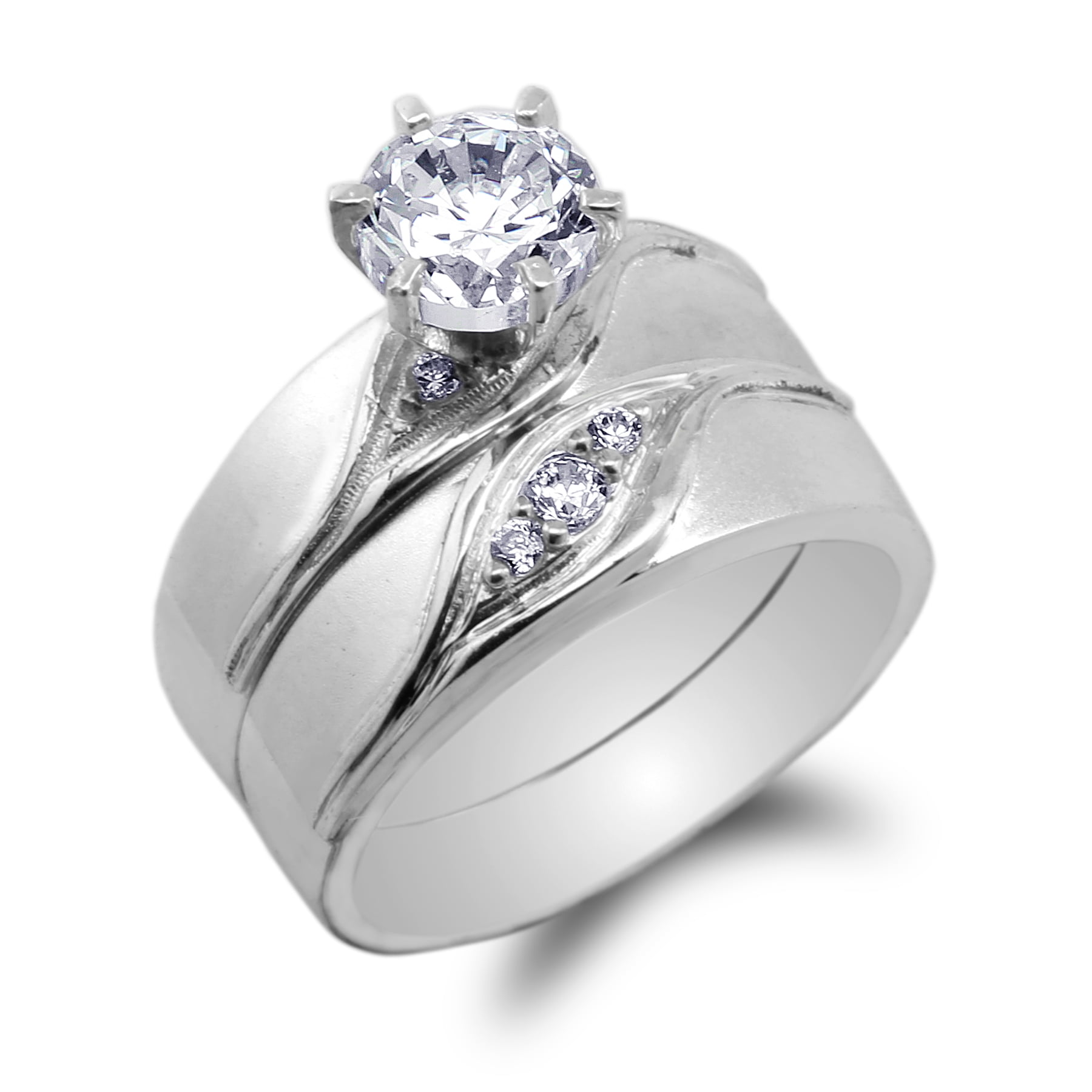 Womens 925 Sterling Silver Duo Set Round CZ Wedding Unique Solitaire Ring Size 4-10