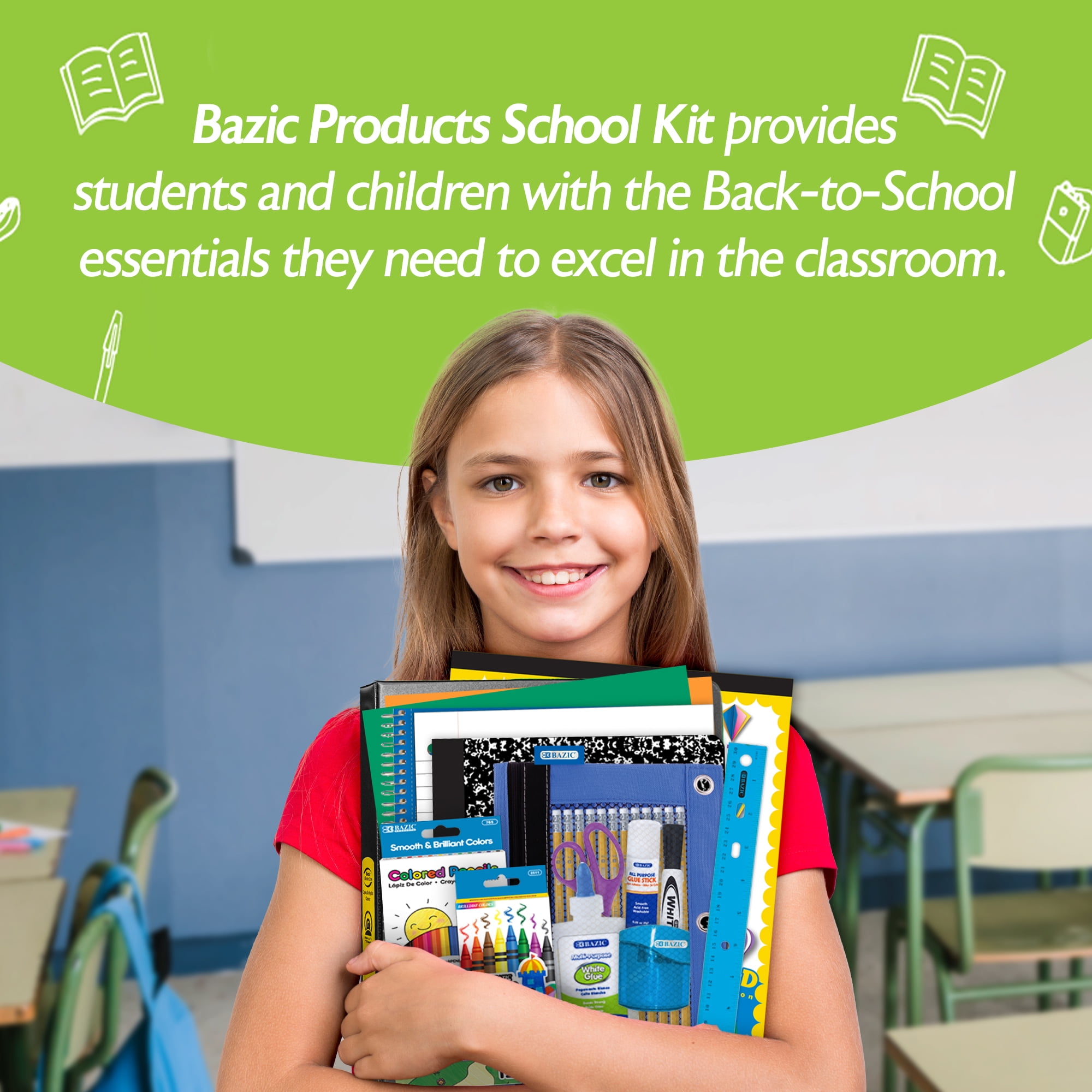 BAZIC School Kit Supplies Kit 86 Count, Bazic Products School Supplies Composition Books for Student 3-6 Grades, Spec May Vary, 1-Pack