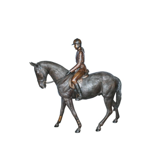 Life Size Bronze Horse and Rider Sculpture Equestrian Art 77" x 31" x 79"H