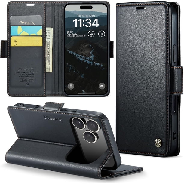 Funda tipo cartera para iPhone 17 Pro con tarjetero, función atril, bloqueo RFID, cierre magnético, protección a prueba de golpes, de piel sintética, con tapa tipo cartera para iPhone 17 Pro