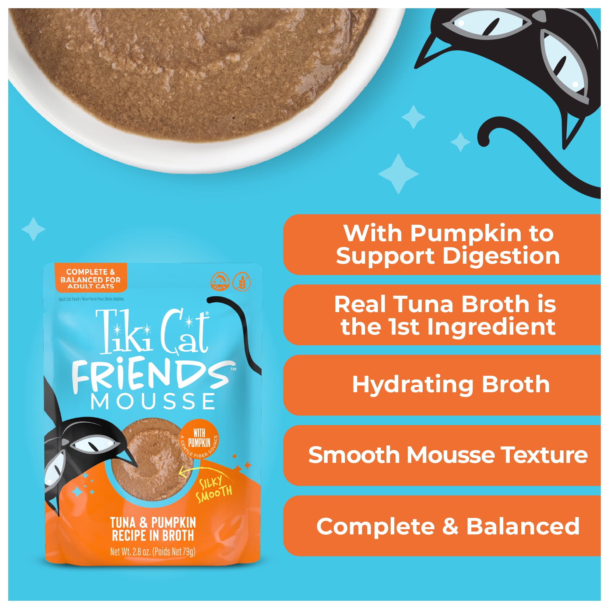 (6 pack) Tiki Cat Friends Mousse Tuna & Pumpkin, 2.8 oz pouch