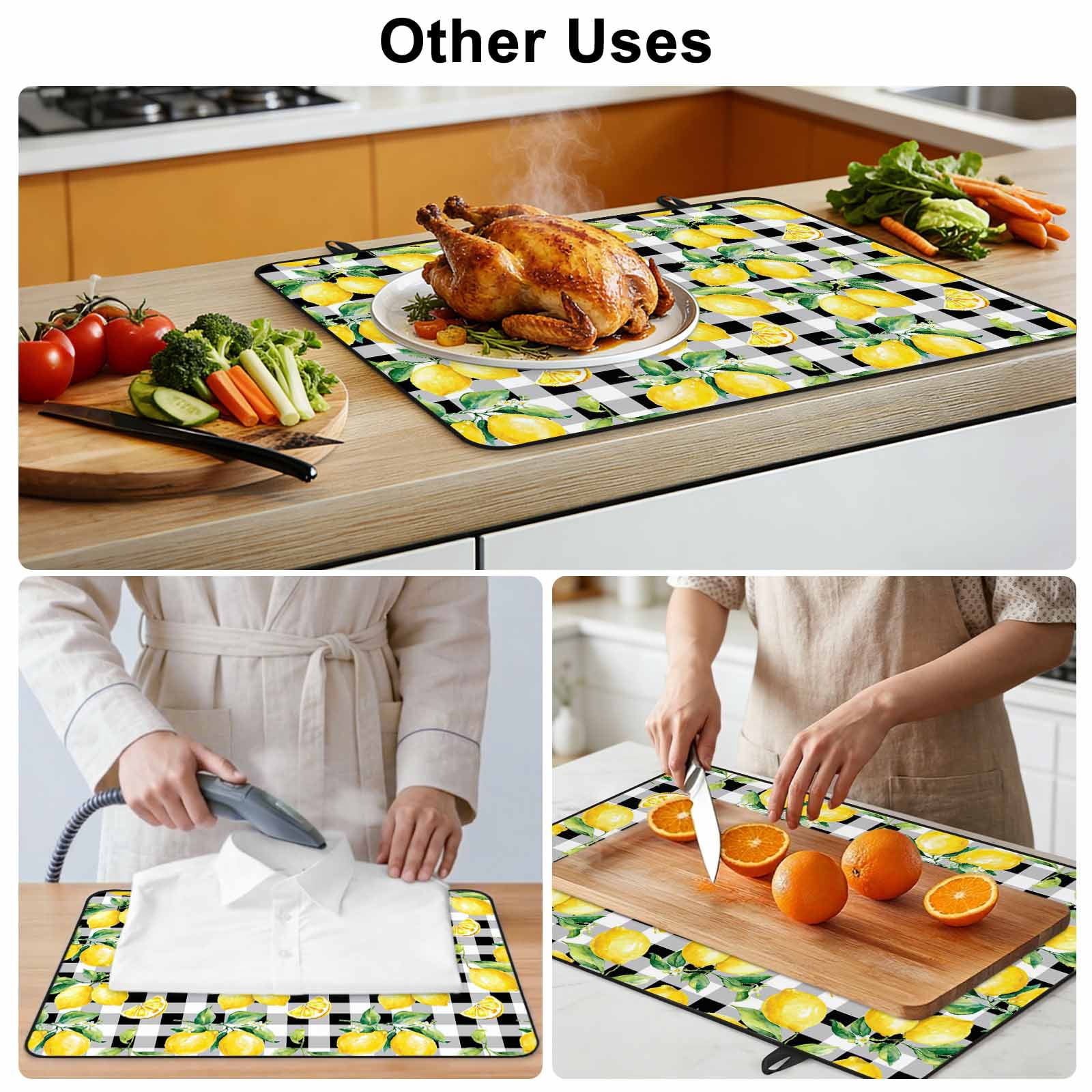 Lemon Yellow Stove Top Cover for Electric Stove, Heat-proof & Non Slip Glass Top Stove Cover Protector, Watercolor Fruit Black White Buffalo Plaid Kitchen Flat Cooktop Rubber Mat 24x21 Inches