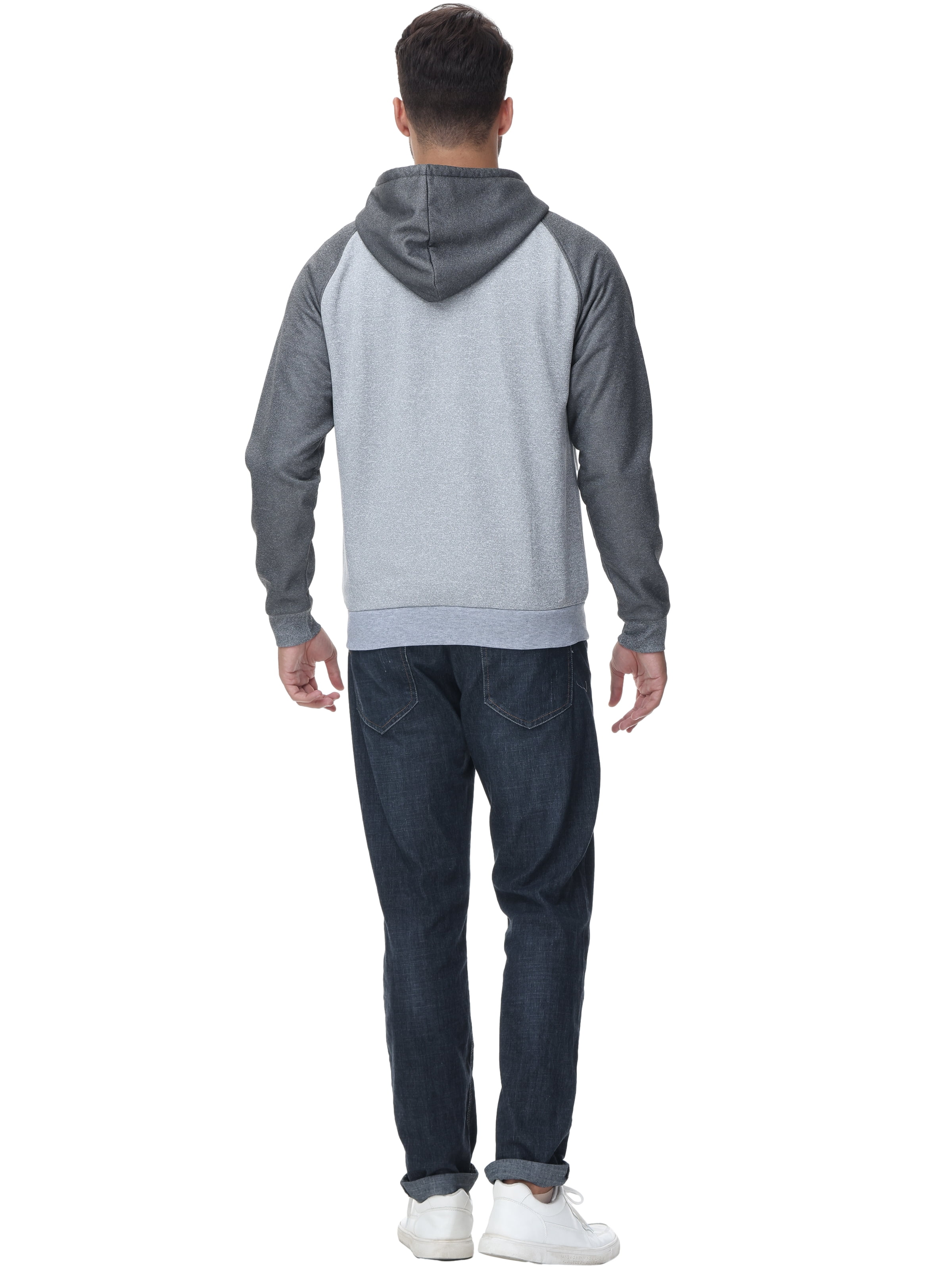 Weilanxin Men's Color Block Pullover Fleece Hoodie Casual Hooded Sweatshirts Tops Full Zip Jacket with Pocket Athletic Hoodies For Men Dark Grey Contrast Light Grey S