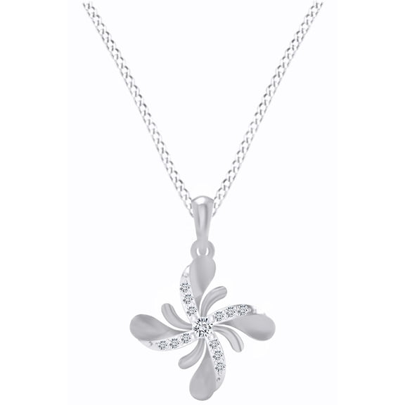 AFFY 1/9 Carat Natural Diamond Flower Pendant Necklace 14k White Gold (0.11 Cttw)