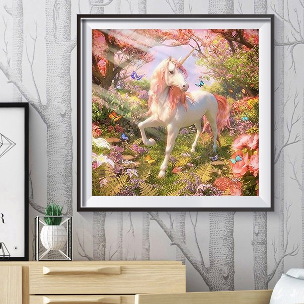 Cuadros Decorativos Taladro redondo completo Diamante de imitación Pintura Caballo en bosque Trabajo hecho a mano Decoración para el hogar Ehuebsd Nuevos Originales