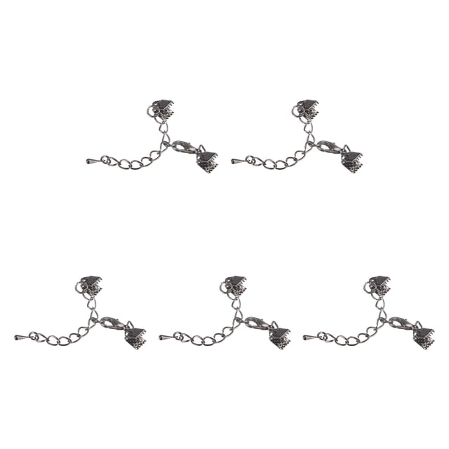 Unique Bargains 10Set Ribbon Crimp Clamp Ends Lobster Claw Clasps & Chain 6mm Metallic Black for DIY