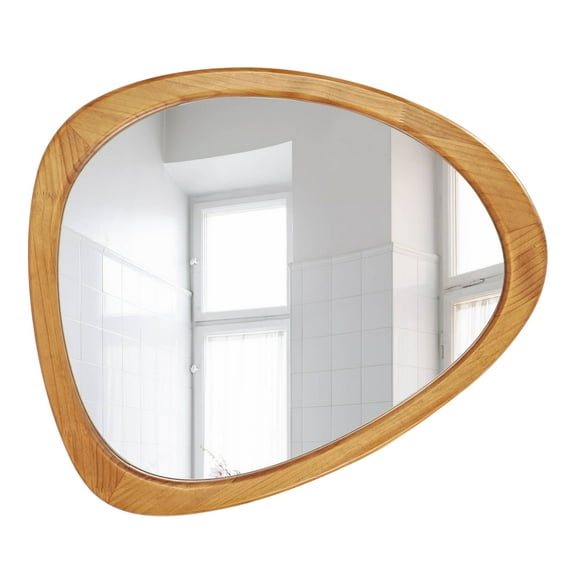 Magnifique Asymmetrical Cobblestone Wood Frame Wall Mirror Natural Wood, 23.5" x 19"