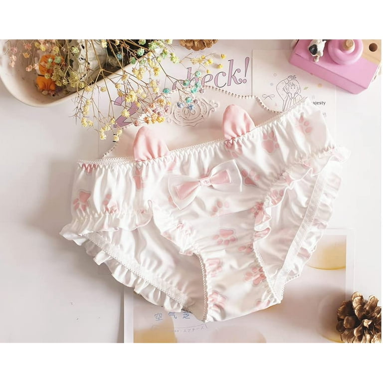 DanceeMangoo Womens Cute Underwear Cotton Cute Lace Ruffles Panties Kawaii  Bunny Cat Japanese Anime Panties for Women Girls 