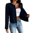 thumbnail image 2 of ClodeEU Women's Round Collar Open Front Cropped Blazer Jacket, Long Sleeve Slim Fit Casual Short Suit Coat Navy,Women's Plus XXL, 2 of 8