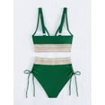 thumbnail image 4 of Women Tummy Control Swimsuits Color Block Two Piece Drawstring Bathing Suit Dark Green XL, 4 of 7