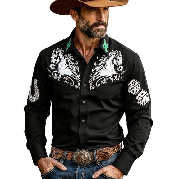 Mens Shirts Long Sleeve Denim Western Style Button Comfort Modern Mens Summer Tops,Black,M