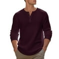 thumbnail image 6 of BXINGOHAI Long Sleeve Henley Shirts for Men Casual Waffle Thermal Fashion Pullover 3-Button T-Shirt Wine XL, 6 of 7