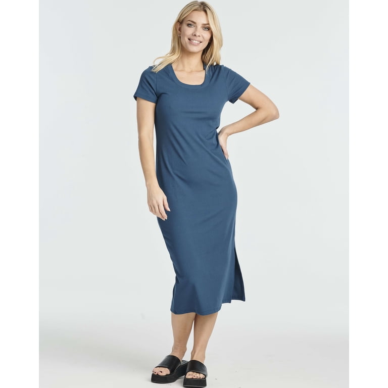 3 Pack: Women's Ribbed Jersey Crew Neck Short Sleeve Midi Length Dress With  Side Slit - Walmart.com