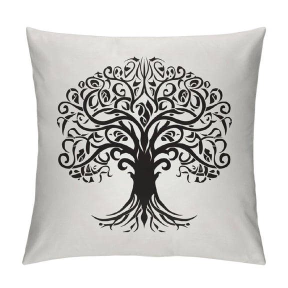 JRXY  Throw Pillow Covers Black Floral Celtic Tree Life White Knot Round Decorative Square Pillowcases Cushion Cover White