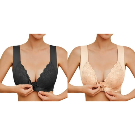 Rinsvye 2 Pcs Womens No Steel Ring Women Bras Wireless Padded French Womens Front Close Womens Bras Push Up Plus Size Bra T Back Plus Women Bras Push Up Size Seamless Unlined Bra for Large Bust