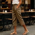 thumbnail image 4 of Kezqiaxn Capris Pants for Women Summer Lace Elastic Waist Loose Cropped Pants with Pockets Womens Capri Pants, 4 of 9