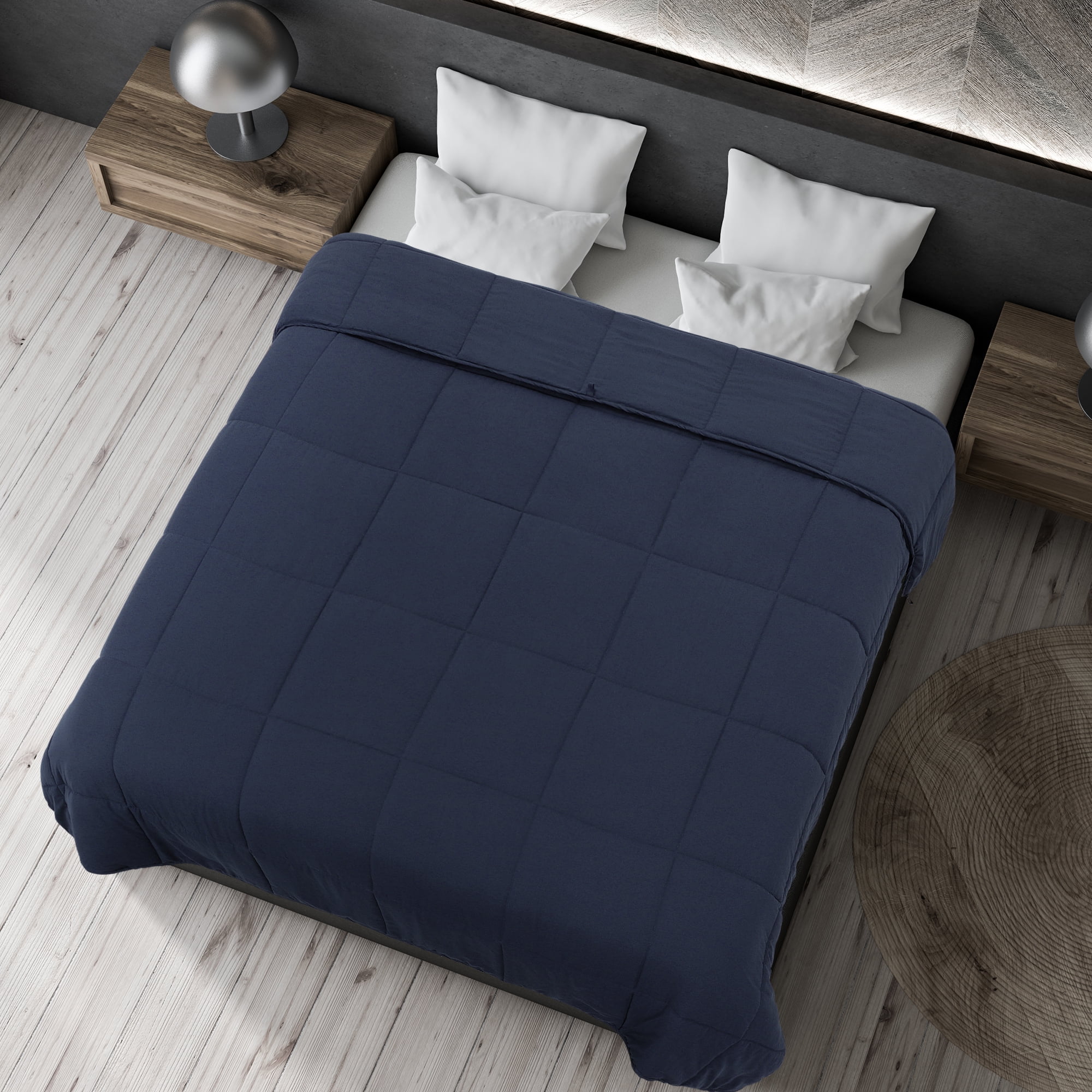 Unique Bargains Quilt Soft Lightweight Down Alternative Comforter Navy Blue King