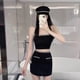 thumbnail image 5 of Conjunto de falda y top con tiras para mujer, falda corta con tirantes finos de cintura alta para niñas, trajes de 2 piezas para fiesta diaria de verano, negro, talla libre, 5 of 8