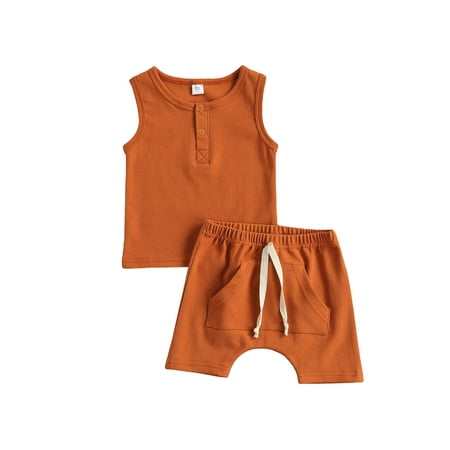 

Sunisery 2PCS Newborn Baby Boys Girls Sleeveless Solid Tank Top Jogger Shorts Summer Outfits Yellow 6-9 Months