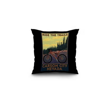 Carson City, Nevada - Mountain Bike Scene - Ride the Trails - Lantern Press Artwork (16x16 Spun Polyester Pillow, Black
