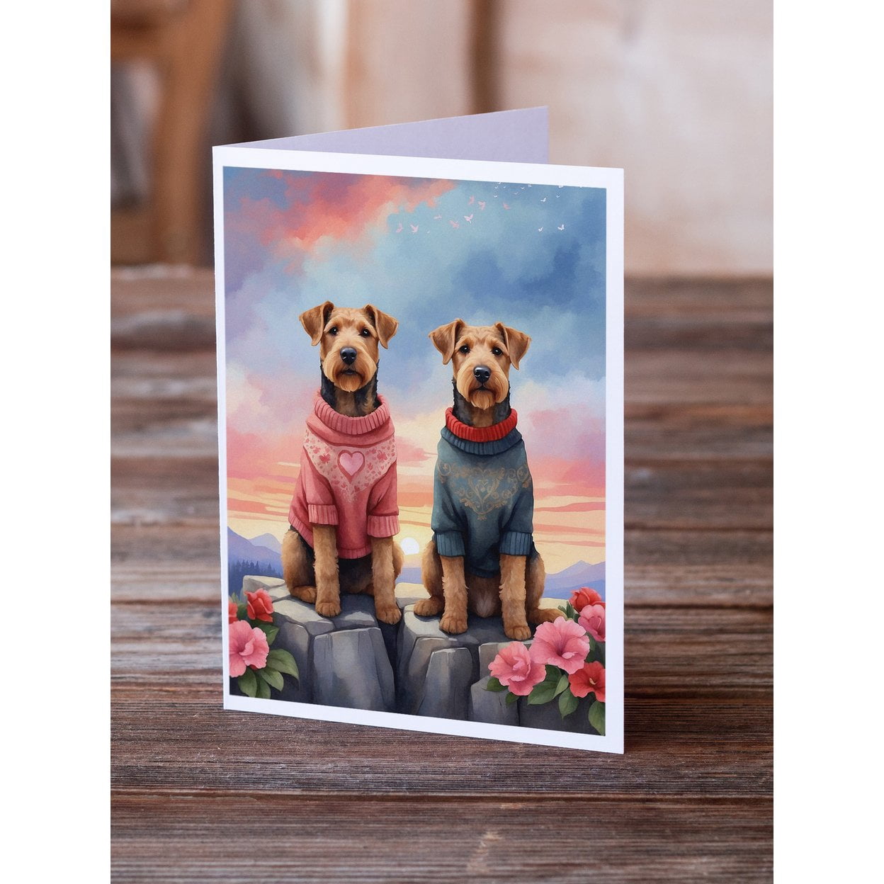 Airedale Terrier Two Hearts Greeting Cards Pack of 8 7 in x 5 in