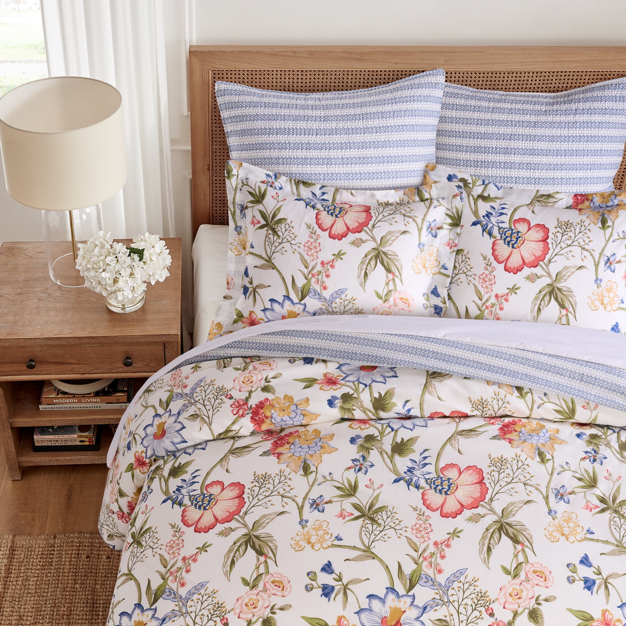 Levtex Home - Maileen Duvet Set - Full/Queen Duvet Cover (90x94in.) and 2 Standard Shams (20x26in.) - Floral - Blue Coral Green White - Reversible - Cotton