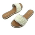 thumbnail image 3 of GJPBGK Women's Lustrous Pearl Flat Sandals - Glitter Rhinestone Jewelry Slip-On Slippers, Round Toe Open-Toe Casual Beach Wedding Shoes, Comfortable Summer Sandals for Women, Sizes 6-10, 3 of 6