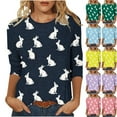 thumbnail image 1 of lcziwo Chemises à Manches 3/4 pour Femmes, T-Shirts Graphiques Œufs de Pâques, Col Rond Décontracté, Blouses Imprimé Lapin Mignon, Tunique, Jaune, G, 1 of 5