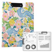 FORMRS A4 Clipboard Folder with Pen Holder Horizontal Foldable School Office Binder, Blue Floral Wave